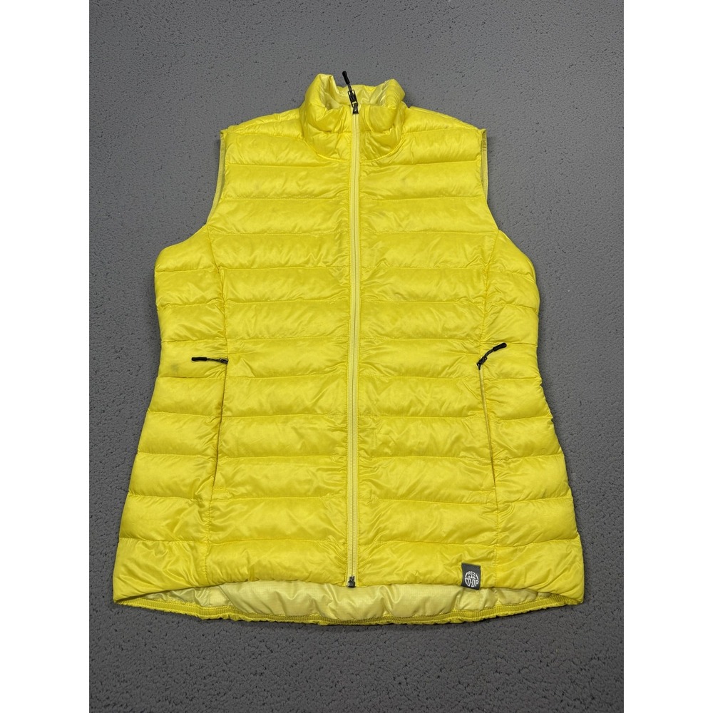 REI Co-op Vest Womens Large Yellow Down Puffer Quilted Lightweight Zip Pockets
